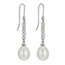 Sparkle Silver Cultured Freshwater Pearl Drop Earrings